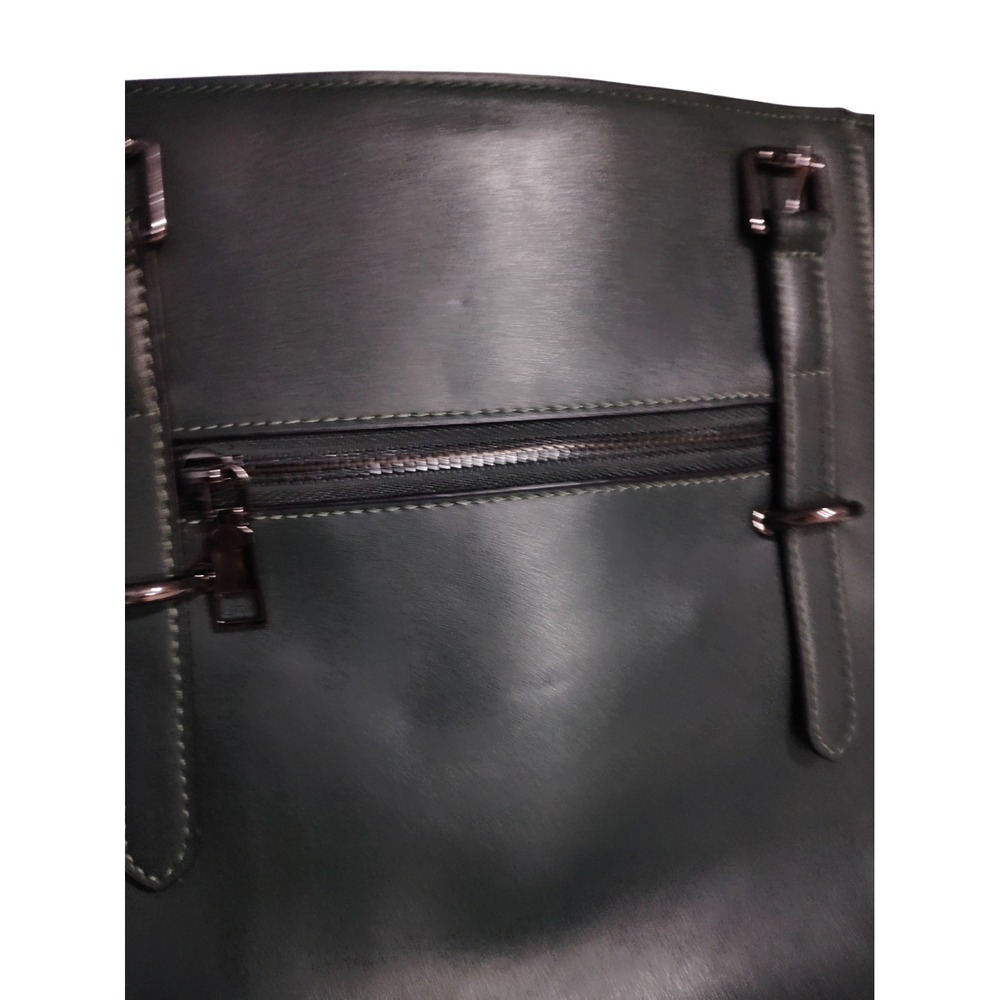 Mossimo Leather Laptop Tote Bag 13 inch Inside Messenger Bag Dark Green - Picture 7 of 14